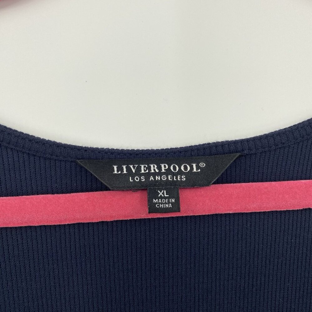 Liverpool Womens XL Square Neck Navy Blue 3/4 Sleeve Ribbed Knit Blouse Office - Picture 9 of 12